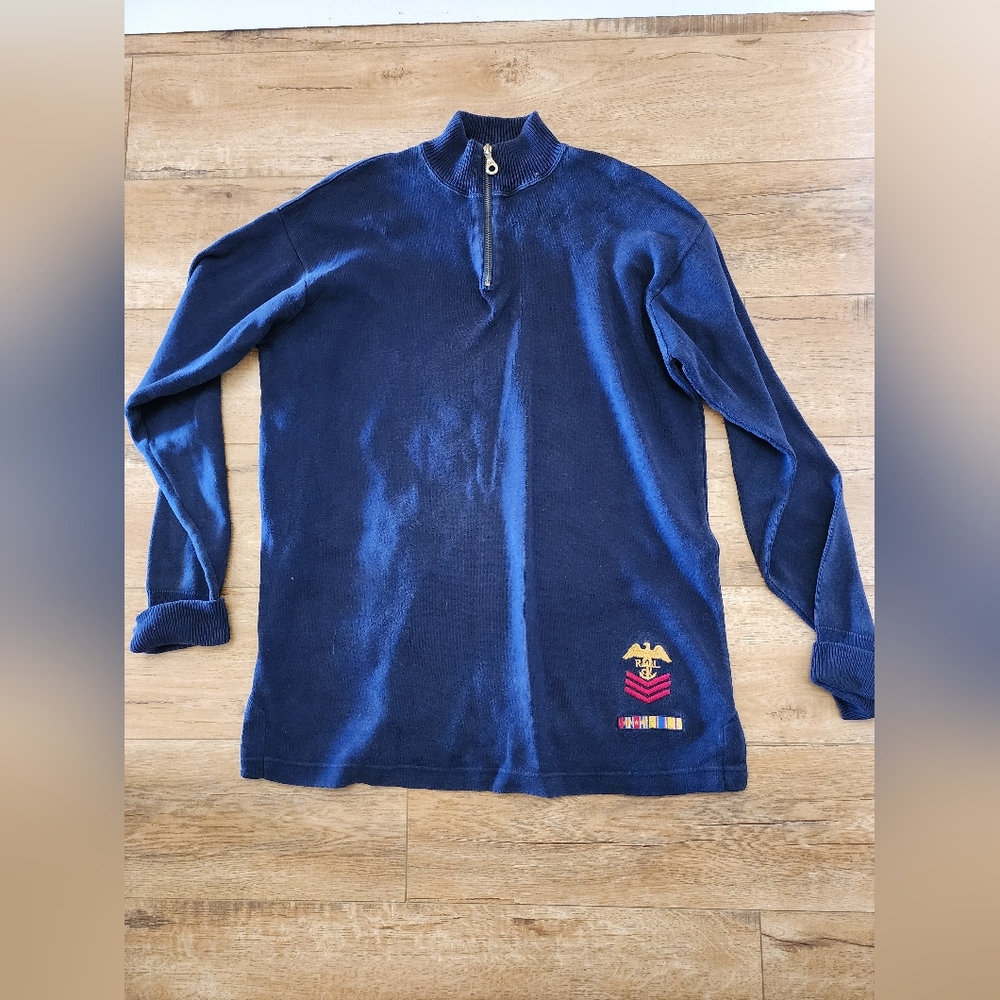 VERY RARE Ralph Lauren Sweater US Navy Embroidered Eagle Chevron Anchor Men's M